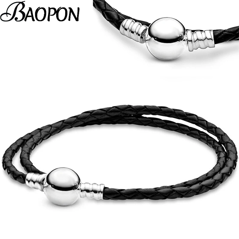 

Leather Rope Black Single Loop Round Heart Bracelets Fit European Charm Bracelet For Women Men DIY Jewelry Making Special Offer