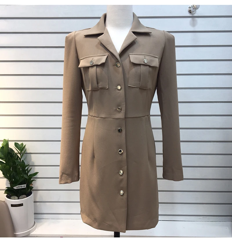 Trytree Autumn Winter Women Casual Dress Turn-down Collar Single Breasted Pockets Belt 5 Colour Slim fit Fashion Mini Dress