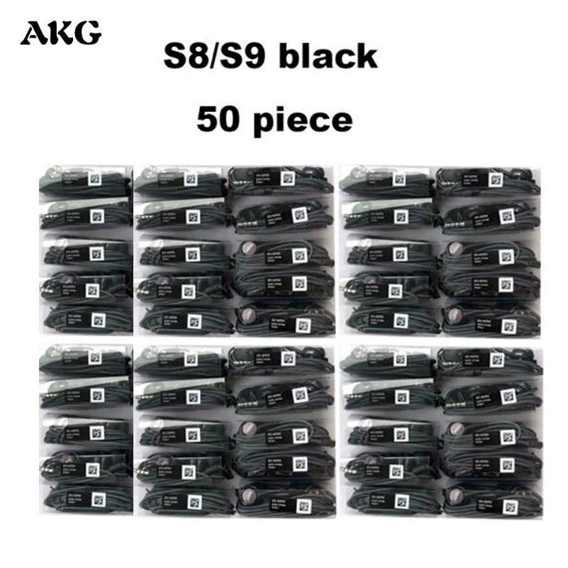 AKG Наушники EO-IG955 оптoвaя прoдaжa 5/10/20/50 шт наушники с микрофоном Проводная гарнитура для SAMSUNG Galaxy S10 S10+ S9 S8 S7 смартфон - Цвет: S8 s9 black 50 piece