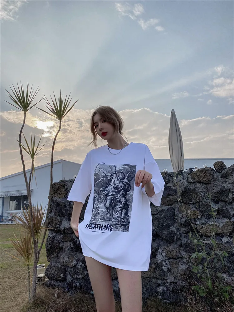 

Hip Hop Oversized T Shirt Women Graphic Print Casual Loose Cotton Top Mujer Harajuku Streetwear Short Sleeve Femme T-shirts