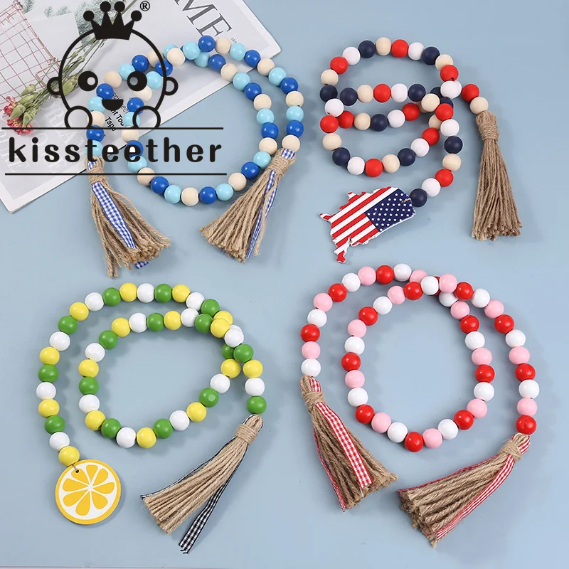 

Kissteether Colour Wood Bead With Tassels Tray Wooden Beads String Decorations Christmas Valentine Day For Home Holiday Pendant