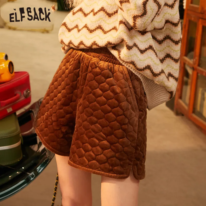 Женские широкие шорты ELFSACK коричневые однотонные хлопковые офисные с эластичным