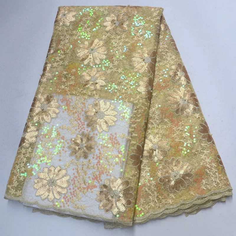 2019 High Quality French Mesh Lace Fabric Latest African Tulle With Sequins For Nigerian Men Women Dress Party 03 | Дом и сад