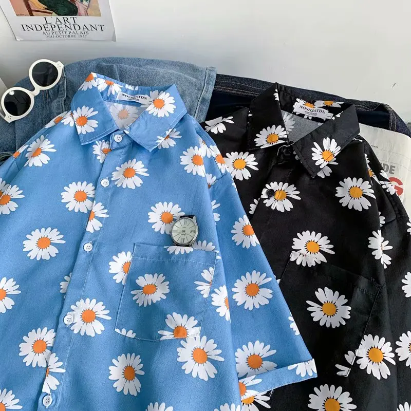

Daisy Printed Hawaiian Beach Shirt for Men 2020 Summer Short Sleeve 3XL Aloha Shirts Mens Holiday Vacation Clothing Chemise