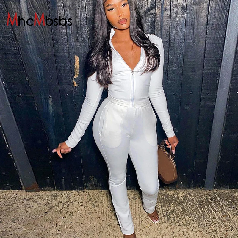 

Women Long Sleeve Zipper Jacket + Joggers Sweatpants Two Piece Set Tracksuits Solid White/Black Casual Sporty Clothes 2021Autumn