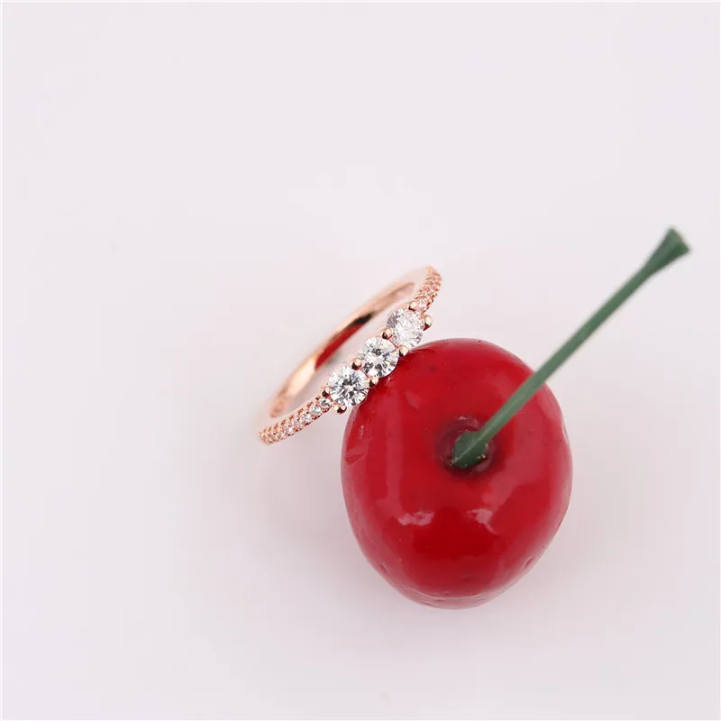 925 пробы Серебряное кольцо Белый Циркон CZ розовое золото прозрачное с тремя