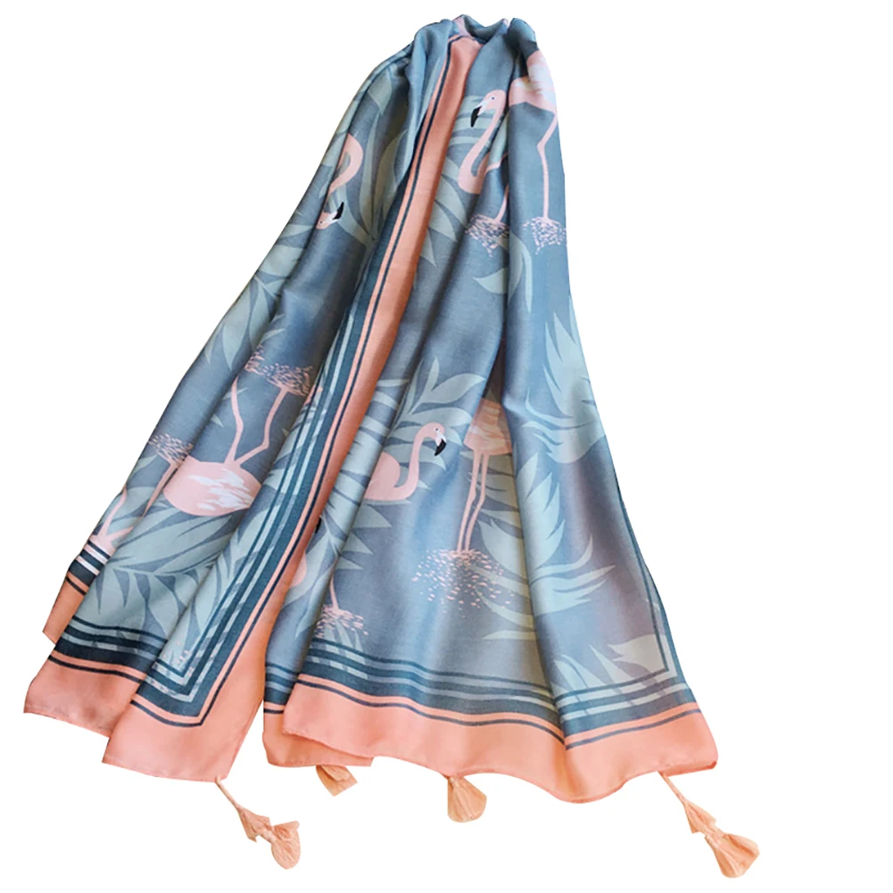 

Fashion Flamingo Leaf Tassel Cotton Linen Women Travel Soft Long Scarf Shawl