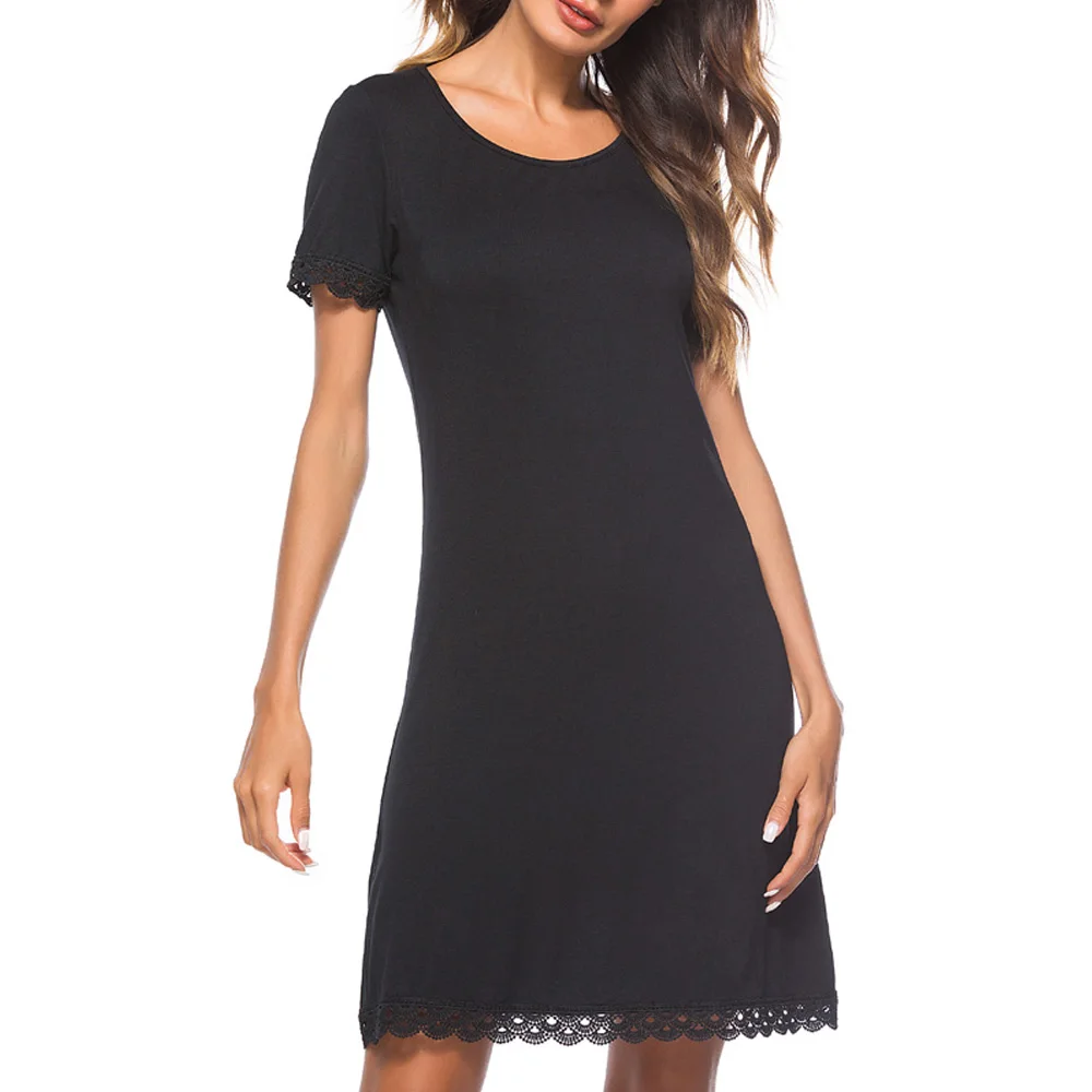 Женское прямое платье Nice-forever летнее повседневное черное с кружевными вставками