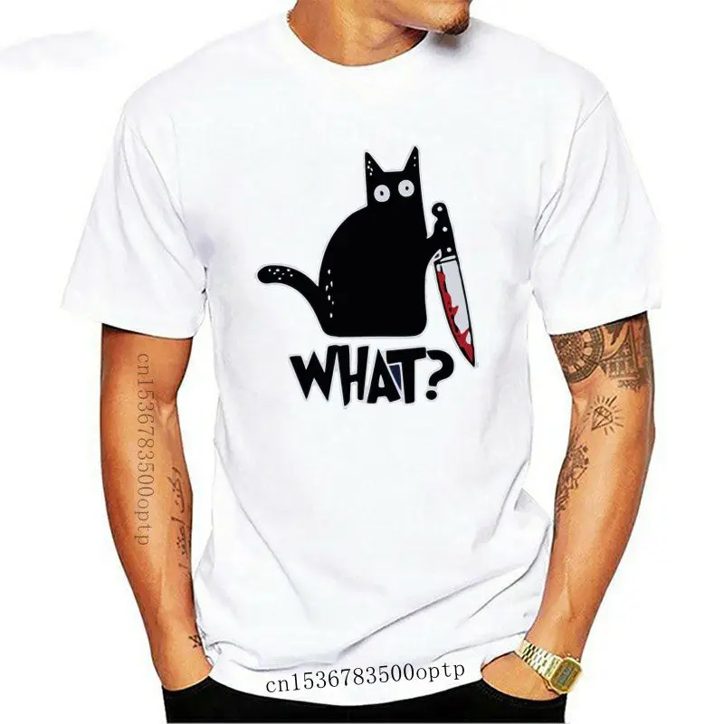 

Забавная Мужская футболка с рисунком кошки и ножа, Винтажная футболка унисекс с графическим принтом кошки, новинка, уличная одежда для мужч...