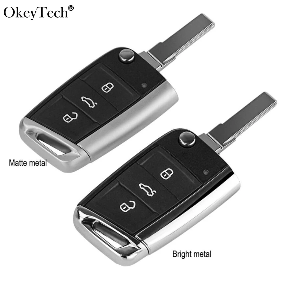 Okeytech 3 buttons Remote Flip Folding Car Key Shell Replacement For V W Golf 7 4 5 Passat b5 b6 polo Touran For Seat Skoda Auto