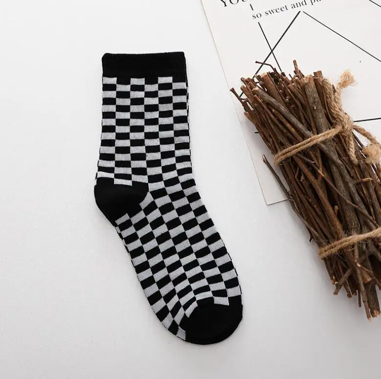 Newn Harajuku уличные черные белые клетчатые женские носки унисекс - Цвет: black grey plaid