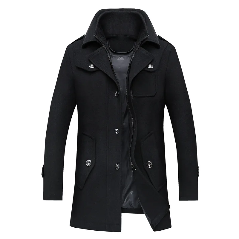 Мужское твидовое пальто свободного размера для отца с двойным воротником на