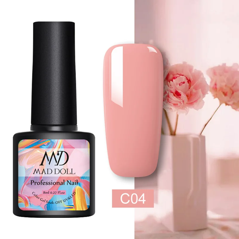 C04 MAD DOLL, 8 мл, 60 цветов, Гель-лак для ногтей, чистый цвет ногтей, Гель-лак для ногтей, отмачиваемый, УФ Гель-лак, Базовое покрытие, не протирается, верхнее покрытие - Цвет: C04