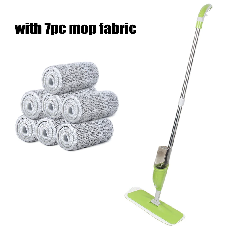 Green with 7pc cloth Распылительная швабра с распылителем деревянный пол керамическая плитка Автоматическая плоская Швабра очиститель пола для дома инструмент для уборки дома со шваброй - Цвет: Green with 7pc cloth