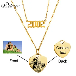 Изготовленный на заказ номер года ожерелье выгравировать с возможностью нанесения собственной фотографии логотипа Надписи из нержавеющей стали для украшений ручной работы чокер с подвеской в форме сердца 1980-2019 на день рождения, подарок на Новый год