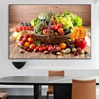 Картина на холсте овощи и фрукты в корзине, кухонный декор, плакат и принты зеленой еды, Настенная картина для столовой