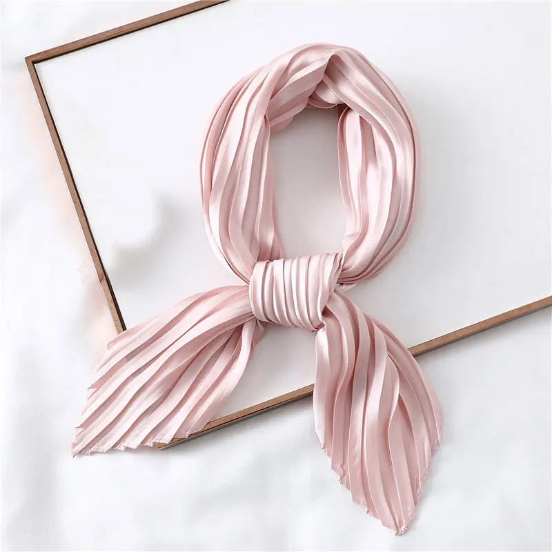 

Satin Neckerchief Silk Pleated Scarf Bandana Square Scarf Solid Scarves Hat Bag Decorative Headscarf Crinkled Hair Scarf 70X70CM