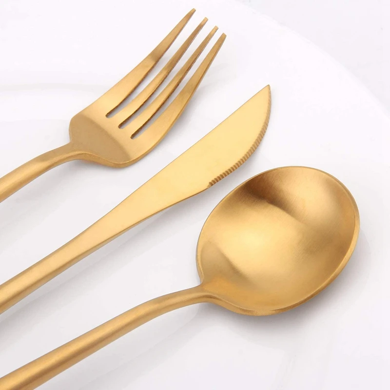 

Cutlery Sets,Matte Golden Flatware Set,Satin Finish 20 Piece Stainless Steel Utensils Set for Home and Restaurant.