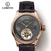 lobinni men watch real tourbillon luxury men wrist watch automatic mechanical wristwatch sapphire mirror skeleton leather strap