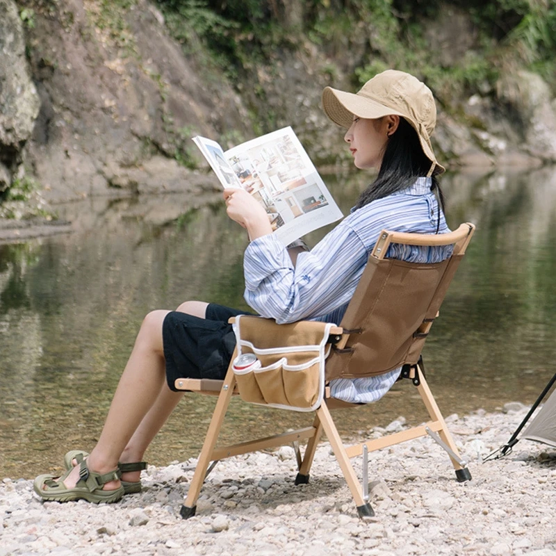 

Foldable Canvas Chair Organizer Side Pocket Bag Portable Camp Chair Arm Storage Bag Camping and Hiking Equipment