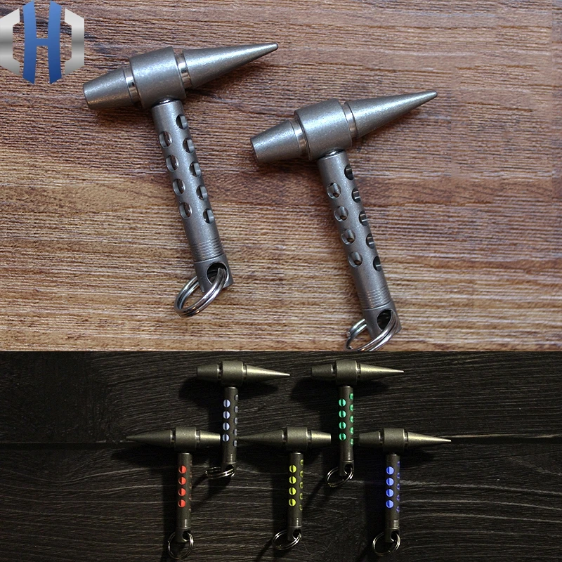 EDC брелок из титанового сплава молоток подвеска с тритиевыми трубками вспышка