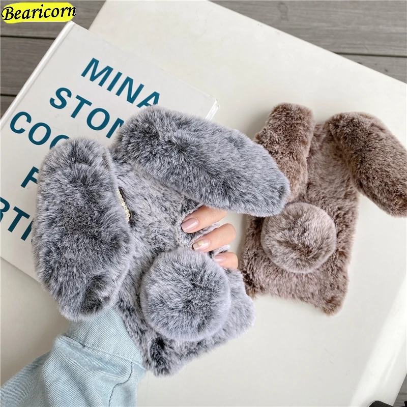 Furry Rabbit Fur Plush Case For Samsung Galaxy A51 A71 A11 A21 A31 A41 M11 M21 M31 M51 M01 A01 Core A10 A20 A30 A40 A50 A70 F41