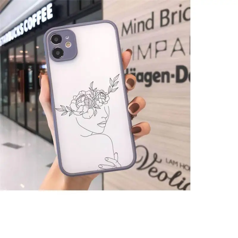 

Art line Retro Abstract Geometry leaves Phone Cases Matte For iPhone 12 Mini 11 Pro XR XS Max 7 8 Plus X Hard PC Back Cover