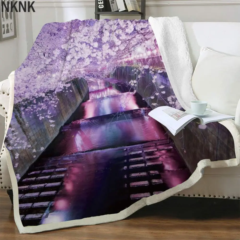 

NKNK Brank Cherry Blossoms Blanket Romantic Thin Quilt Pink Blankets For Beds Love 3D Print Sherpa Blanket Fashion Premium Adult