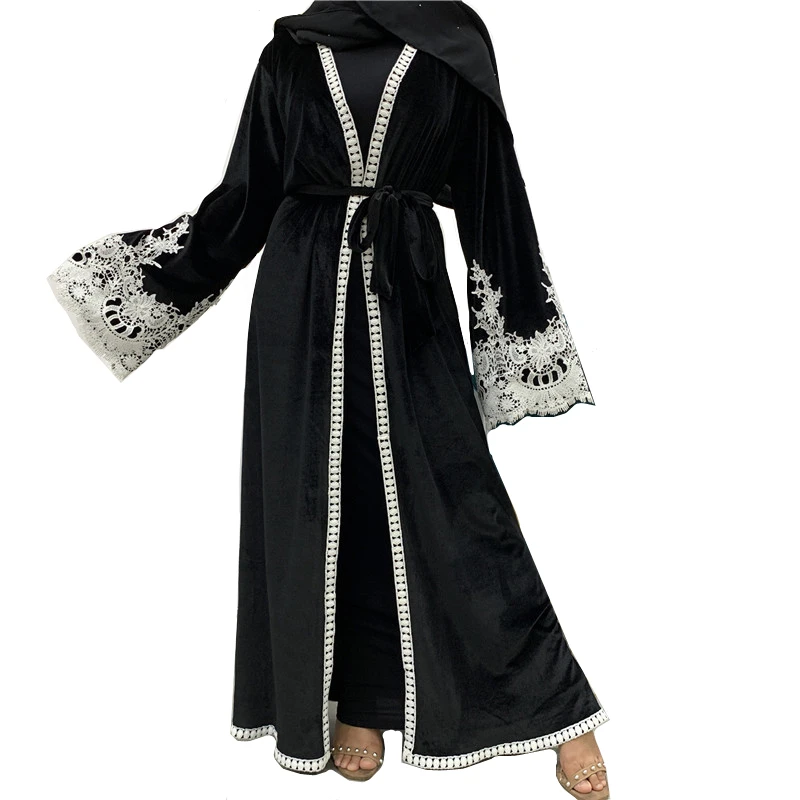 

Muslim fashion abaya velour kaftan women's lace cuffs robe abaya cardigan American clothing dubai turkey muslim kimono MSL231