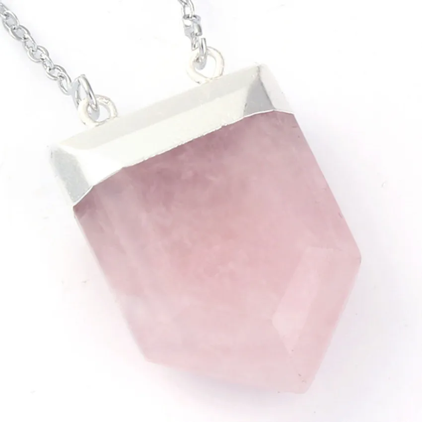 FYSL Серебрянное Форма розовый кварцевый кристалл кулон звено цепи ожерелье