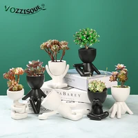 hot creative lovely humanoid ceramic flower pots black figure statue plant pot crafts fleshy flower vase home desktop decoration