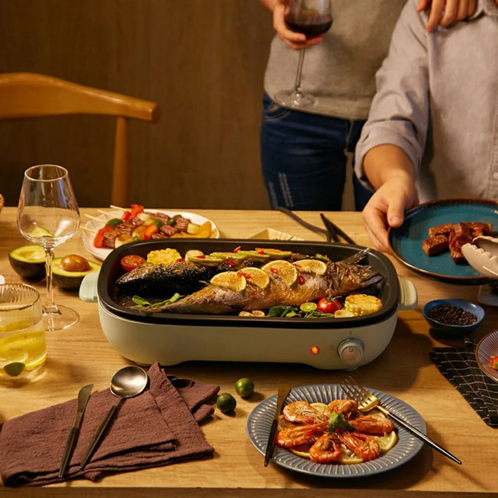 Скидка Электрический гриль барбекю горшок домашняя электрическая сковорода-гриль барбекю сковорода горячий горшок барбекю одним баком рыбой
