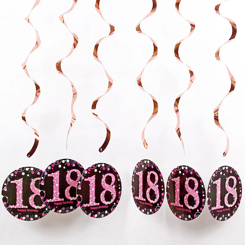 

6pcs/Pack Happy Birthday Decoration Number 18-80 Ceiling Hanging Spiral Garland Home Decor DIY Party Ornaments Birthday Supplies