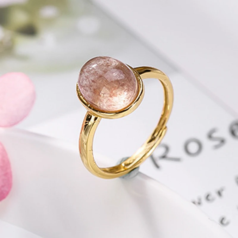 Silver Ring Кольца, 925 пробы, серебро, натуральный клубничный кварц, розовые бусины, кольцо с золотым покрытием для женщин, подарок, хорошее ювелирное изделие, регулируемое - Цвет камня: Silver Ring