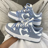 new ins style college girl heart fog blue casual shoes lovers niche lace up white shoes men and women tide shoes a0 23