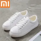 Кроссовки Xiaomi женские на платформе, Повседневная дышащая обувь на шнуровке, прогулочная обувь из искусственной кожи, белые на плоской подошве для девушек, Размеры 35-43