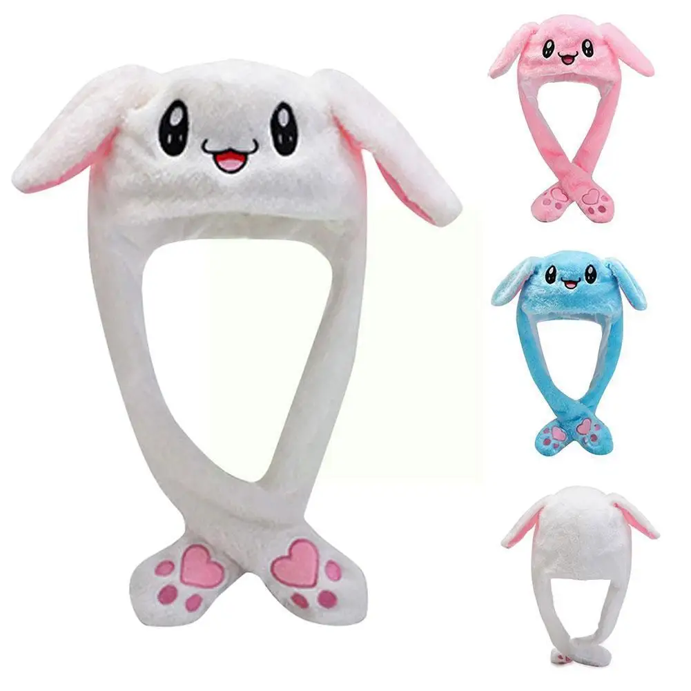 

New Funny Rabbit Plush Ear Caps Cute Lovwly Hat Embroidery Rabbit Ear Hat With Earflaps Movable Ears Hat For Women Child Ca E4P2