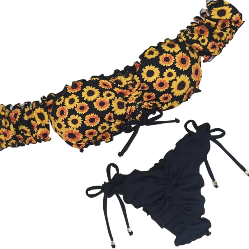 

WEPBEL Women Sunflower Bikini Set Bandage Push-up Padded Swimwear Swimsuit Bathing Brazilian Summer Beachwear