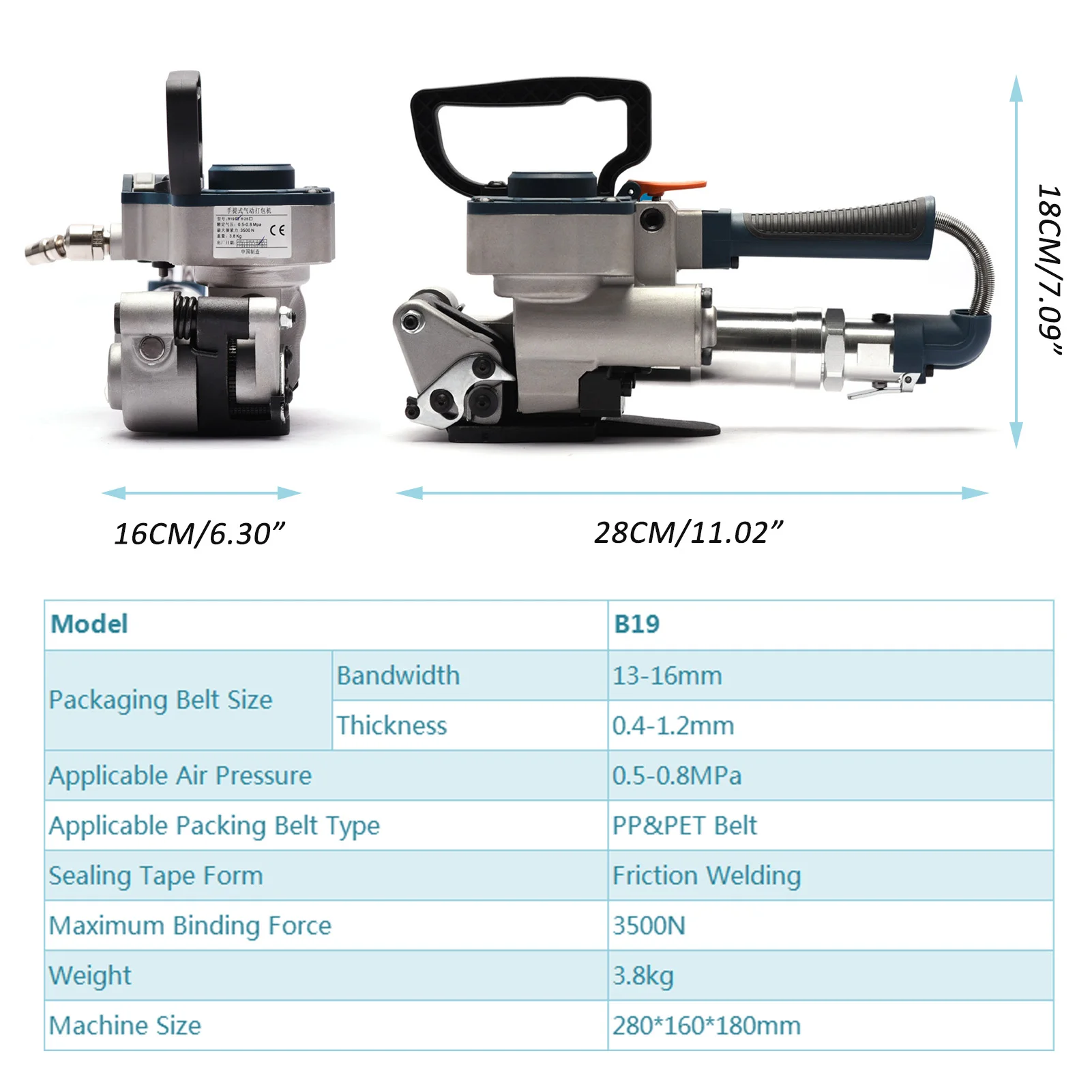 Ручной B19 пневматическая обвязочная машина ПП ПЭТ Пластик обвязкий инструмент