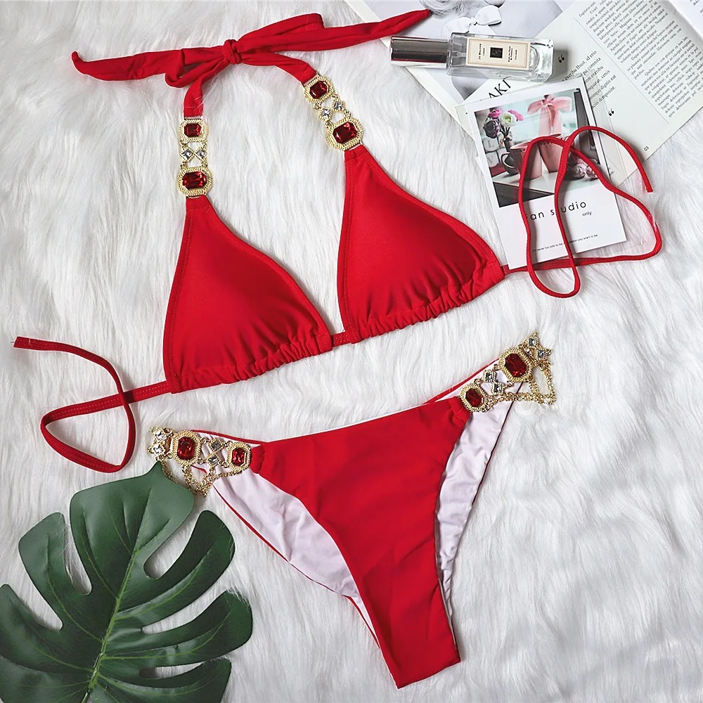 

2021 Top Selling Crystal Diamond Chain 2 Peice Set Women Swimsuit Split Swimsuit European and American Sexy Bikini