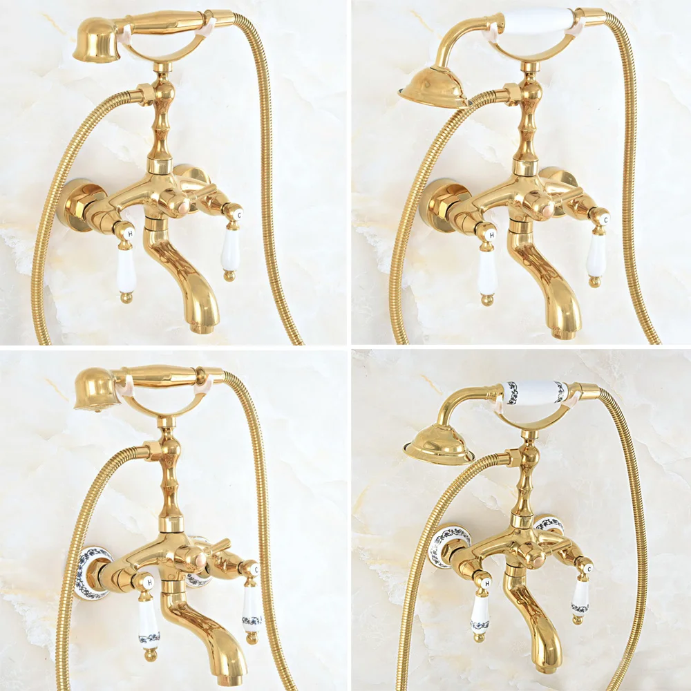 

Золотистый смеситель для ванны, Набор смесителей для ванны и душа, смеситель с двумя ручками, настенный смеситель для ванны, смеситель для душа