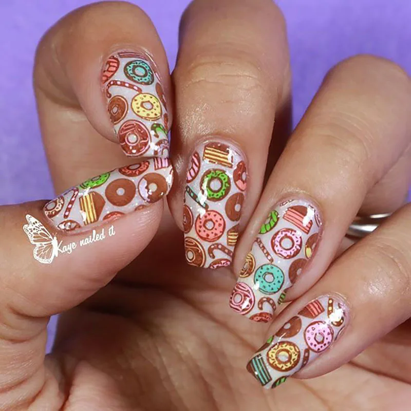 Пластины для стемпинга ногтей Конфеты торт Любовь Кролик летние цветы Геометрия