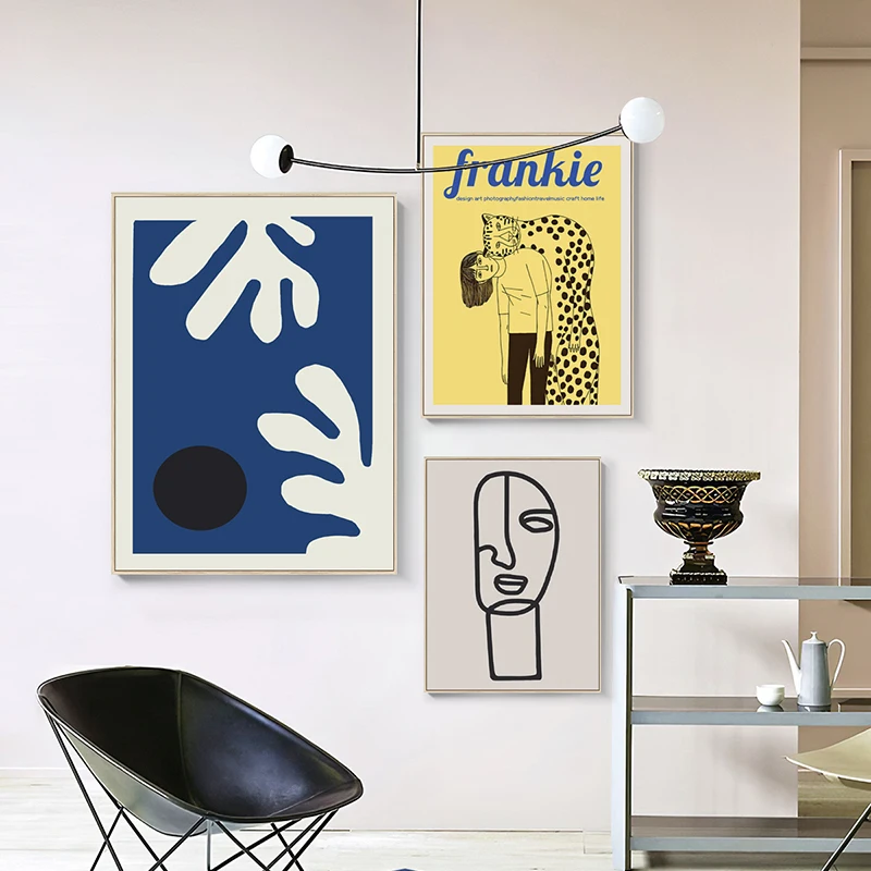

Figure Abstract Poster Wall Art Print Contemporary Art Canvas Painting Face Contour Lines Pictures for Living Room Fashion Decor