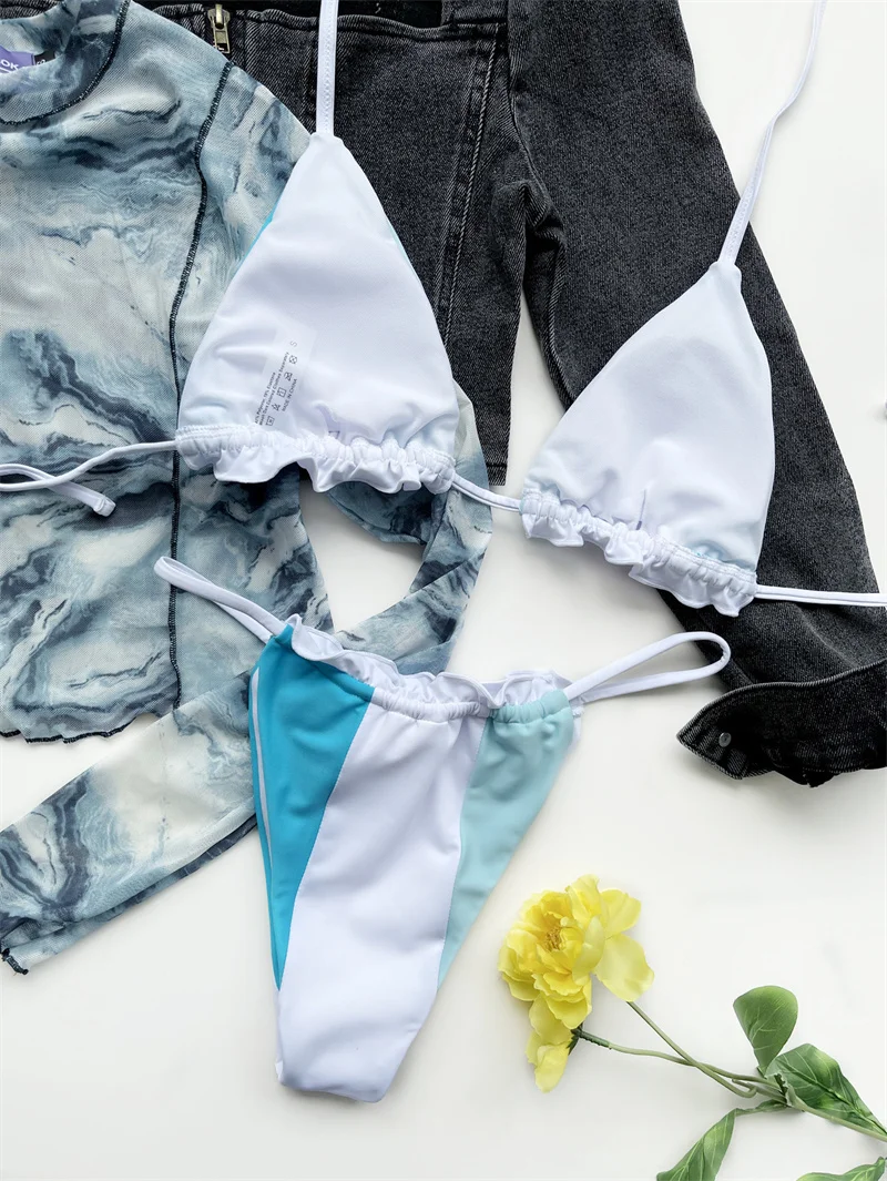 Купальник женский летний с чашками пуш-ап и лямкой на шее