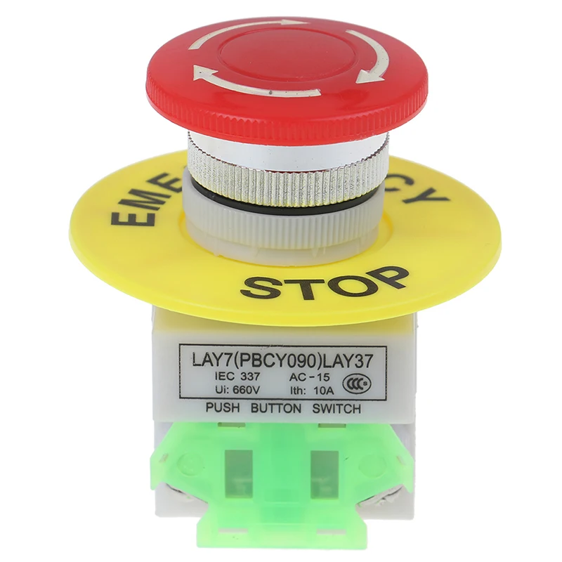 Переключатель переменного тока 660 В 10 А красная крышка в форме гриба 1NO 1NC DPST