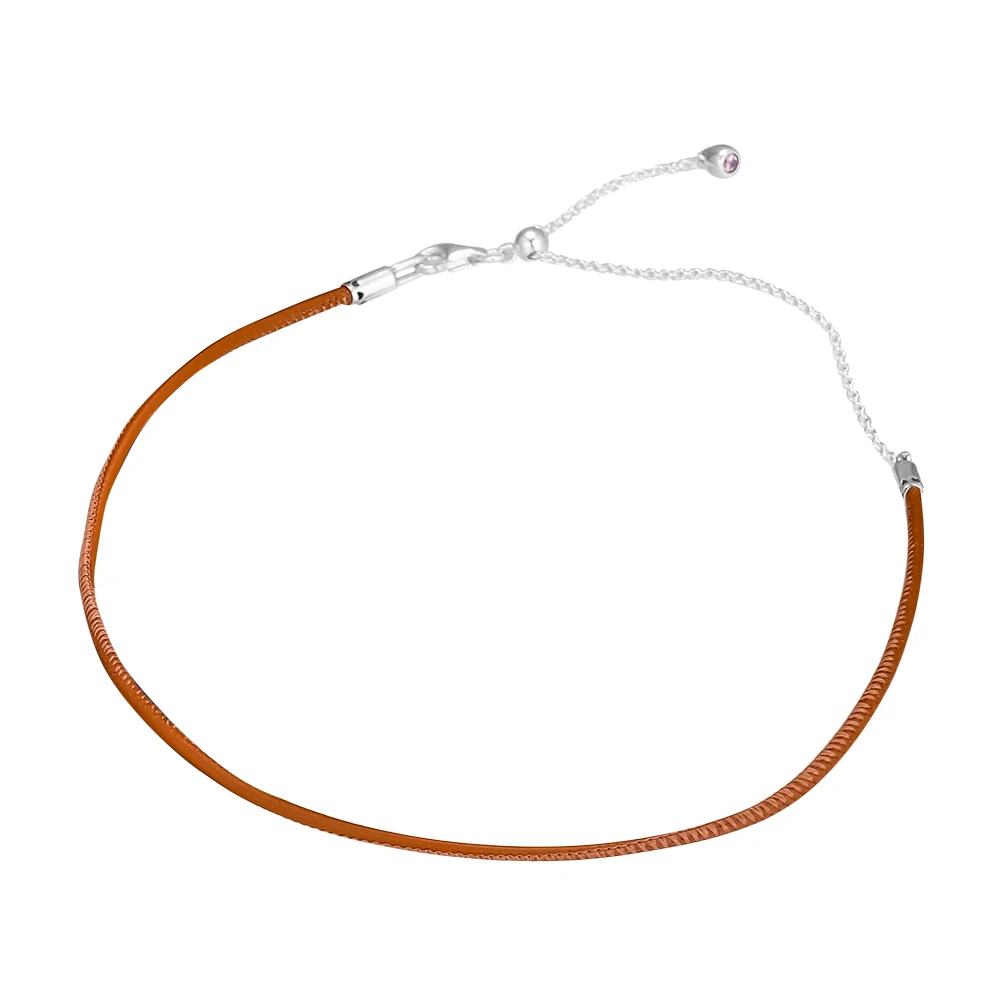 

Golden Tan Leather Choker Necklace Fits Sterling Silver Charms & Beads for Women DIY Jewelry Making Wholesale