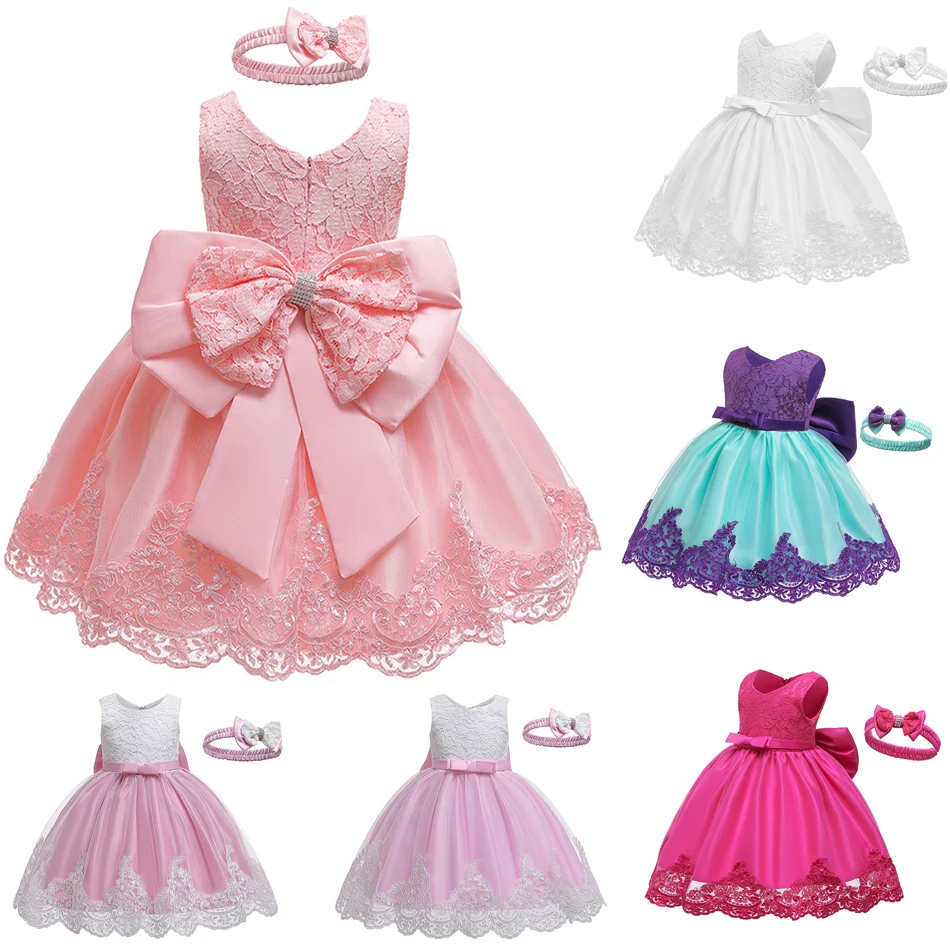 Платье на день рождения для новорожденных девочек одежда с большим бантом наряд