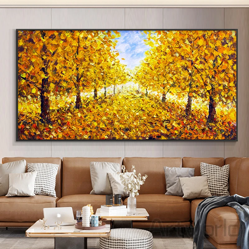 

Autumn Yellow Tree Leaves Canvas Paintings Abstract Landscape Wall Art Posters and Prints Pictures for Living Room Home Decor