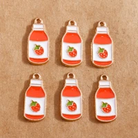10pcs 1022mm enamel strawberry milk bottle charms for jewelry making cute earring pendant bracelet necklace charms diy findings
