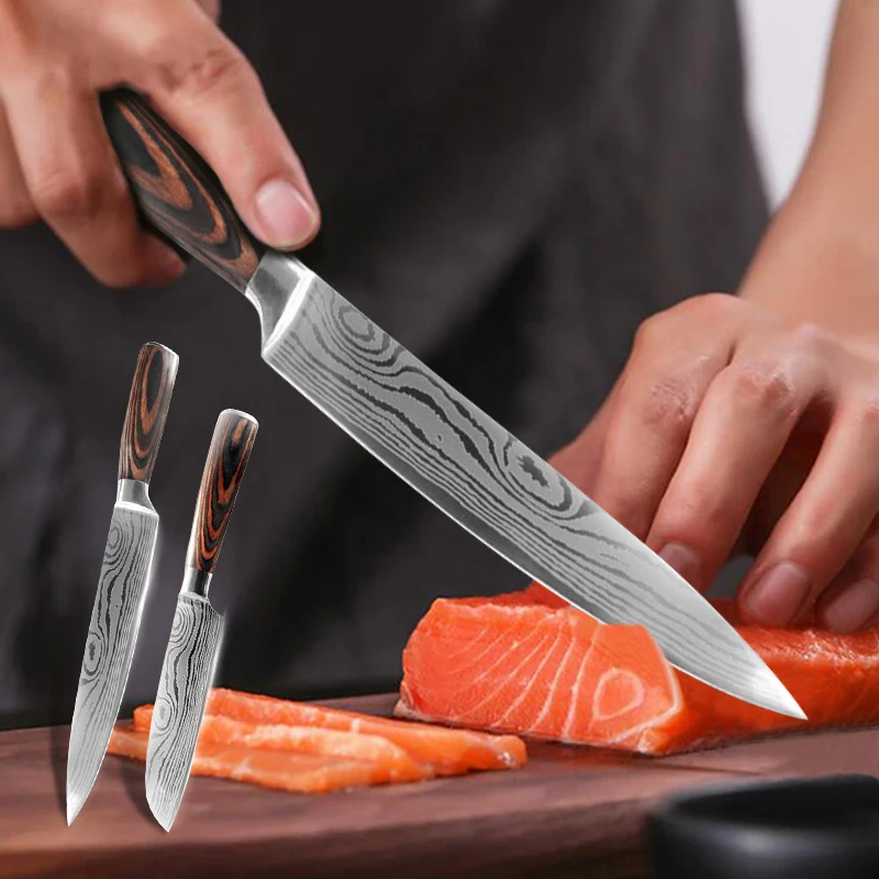 Набор кухонных ножей из дамасской стали 440C японские шеф повары сантоку мясные